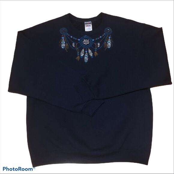 Jerzees NuBlend Patriotic Dreamcatcher Embellished Sweatshirt Sz L - Picture 2 of 7